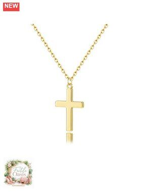 Dainty 14K Gold Plated Cross Necklace for Women Simple Cute Pendant